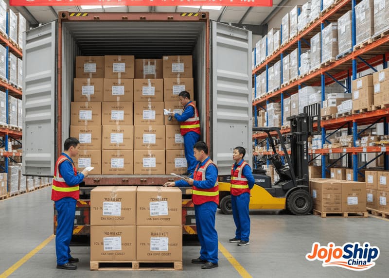 40ft container being loaded with e-commerce goods in China