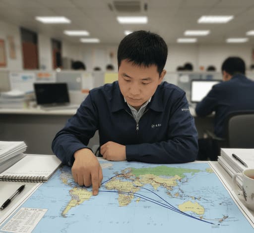 Map showing shipping routes from China to USA