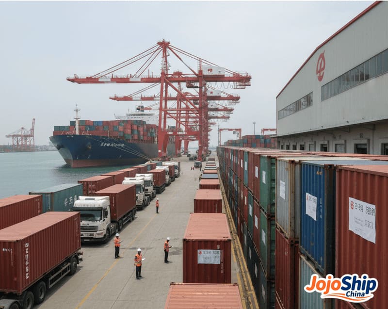 China to USA freight containers being loaded