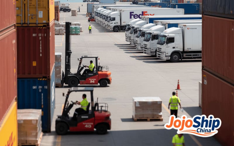 Various freight companies' logos and operations