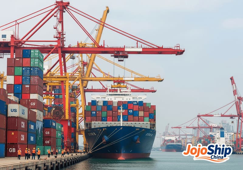 Map showing primary shipping routes from China to USA