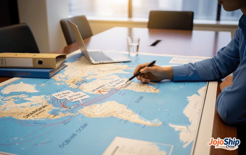 Ship route map from China to USA