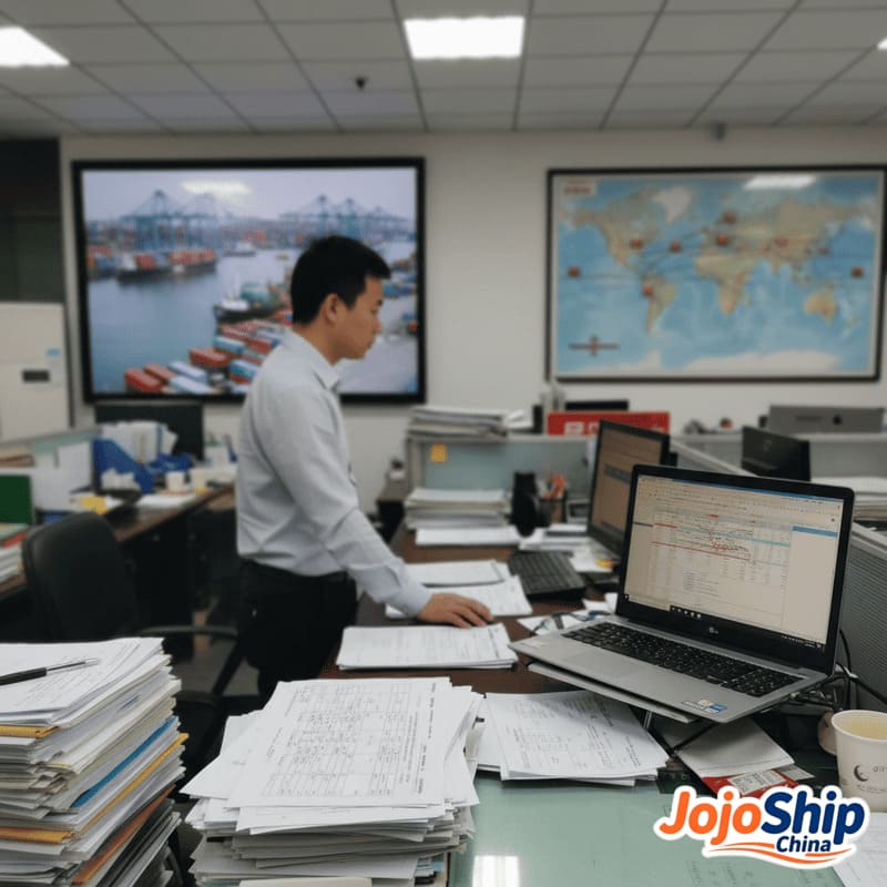 Chinese shipping agent coordinating logistics operations